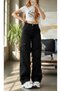 Criss Stretch Fabric Women's Cargo Wash Super High Waist Loose Leg Denim Loose Palazzo Pants - 3