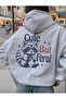 Cute Raccoon Back Printed Hooded Unisex Plain Gray Sweatshirt