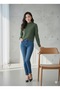 Women's Short Half Turtleneck Knitwear Knitted Dark Green Sweater - 4