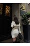 Strapless, Madonna, Carmen Collar Cropped Mini Skirt Double Set Knitwear - White - 3