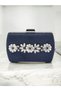 Navy Blue Luxury Suede Crystal Stone Metal Handle Chain Women's Evening Dress Bag Wedding Engagement Graduation - 3
