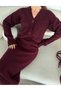 V-neck 3 button cardigan set knitwear double skirt - burgundy - 5