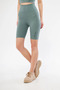 High Waist Corded Fabric Biker Printed Shorts - Mint Green - 3
