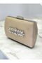 Beige Luxury Suede Crystal Stone Metal Handle Chain Women's Evening Dress Bag Wedding Engagement Graduation - 2