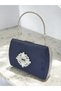 Navy Blue Luxury Suede Crystal Stone Metal Handle Chain Women's Evening Dress Bag Wedding Engagement Graduation - 2