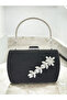 Black Luxury Suede Crystal Stone Metal Handle Chain Women's Evening Dress Bag - 3
