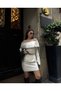 Strapless, Madonna, Carmen Collar Cropped Mini Skirt Double Set Knitwear - White - 2