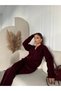 V-neck 3 button cardigan set knitwear double skirt - burgundy - 3