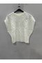 Women's White Zero Sleeve Thessaloniki Wide Short Knitwear Knitted Sweater Oversized Crew Neck - 5