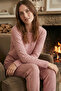 Heart Patterned Powder Women's Pajama Set Waffle Fabric Flexible Textured Seasonal Top and Bottom Set - 3