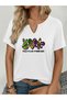 Women's Mardi Gras Printed Half V-Neck Sleeves Regular Fit Casual T-Shirt