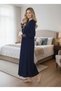 New Season Navy Blue Full Length Lace Detail Buttoned Special Design 100% Cotton Maternity and Postpartum Nightgown - 6