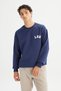 Cotton Relaxed Fit Crew Neck Sweatshirt with Fleece Inside and Logo Detail - 4