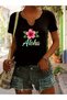 Women's Aloha Printed Half V-Neck Sleeves Regular Fit Casual T-Shirt