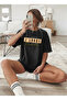 Women's Leopard Detailed J'Adore Written Black T-Shirt