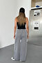 Women's Elastic Waist Wide Leg Striped Trousers Navy Blue - 26Y 5004 - 5