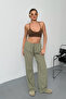 Women's Adjustable Waist Wide Leg 100% Cotton Trousers Khaki - 26Y Yp5545 - 4
