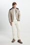 Men's Beige Standard Fit Regular Cut Quilted Patterned Mock Neck Zipper Side Pocket Puffer Coat - 4