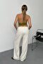Women's Adjustable Waist Wide Leg 100% Cotton Trousers Stone - 26Y Yp5545 - 5