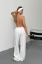 Women's Adjustable Waist Wide Leg 100% Cotton Trousers White - 26Y Yp5545 - 4