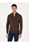 Brown Slim Fit Cotton Blend Half Zipper Mock Neck Knitwear Sweater 50318981-Vr029
