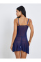 Navy Blue Corset Lace Babydoll with Ruched Detail - 6