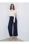 Women Navy Blue Wide Leg Trousers - 5