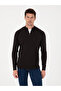 Black Slim Fit Cotton Blend Half Zipper Mock Neck Knitwear Sweater 50318981-Vr046
