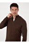 Brown Slim Fit Cotton Blend Half Zipper Mock Neck Knitwear Sweater 50318981-Vr029 - 2