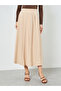 Women Beige Pleated A-Line Midi Skirt - 2