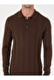 Brown Slim Fit Cotton Blend Polo Collar Knit Sweater 50318949-Vr029 - 6