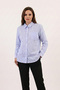 Women's Plus Size Blue White Striped Long Sleeve Buttoned Pocket Oval Cut Shirt