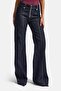جينز نسائي من قماش الدينيم الإيلاستاني بتفاصيل حزام وسحاب من نوع Indigo 7s6-50 Flare Fit