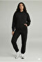 Women's Daily Oversized Black Hooded Tracksuit Set Winter Cotton Lined - 5