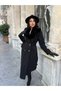 Fur Detailed Premium Belted Lined Relaxed Fit Women's Cashmere Coat - 3