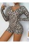 Cotton Leopard Patterned Buttoned Long Sleeve Jumpsuit Pajamas - 4