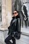 Fur-Trimmed Black Leather Belted Lined Premium Women's Cashmere Coat - 3