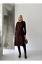Brown Long Buttoned Linen Seasonal Trench Coat - 2