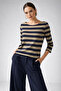 Women's Navy Blue Striped Boat Neck Above Ankle Long Sleeve Blouse - 3