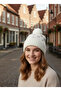 Recien Women's White Soft Textured Polka Dot Pompom Knitted Beanie - Fo2829 - 2