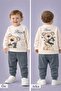 Baby Boy Teddy Bear Toy Bear Front-Back Printed 2-Piece Tracksuit Set – Transitional 2-Thread Bottom Top Set - 4