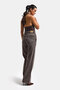 Women's Stone-Embellished Coffee T-4s6-179 Straight Fit Full Shiny Stone-Embellished Special Design Denim Jean - 2
