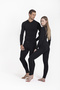 Unisex V-Neck Long Sleeve Plain Black Full Protection Insulated Flexible Moisture Wicking Thermal Underwear Bottom Top Set