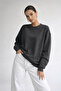 Women's Smoked Crew Neck Long Sleeve Oversized Sweatshirt - 6