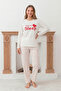 Women's Sweet Sleep Slogan Six Tiny Heart Patterned Crew Neck Long Sleeve Combed Cotton Pajama Set - 2