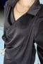 Side Tie Deep Neckline Satin Blouse - Bitter Brown Bitter Brown - 3