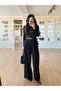 Black Pleated Waist Belted Wide Leg Pants with Side Pockets - 4073 - 2