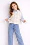 Blue Buttoned Shirt with Jeans Pants Girls' Knit Vest 3-Piece Set 23534 - 4