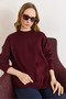 Women's Burgundy Crew Neck Soft Textured Knitwear Sweater Kzk-19001148 - 2