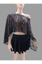 Women's Bat Sleeves Draped Wide Style Crop Lace Blazer - 6